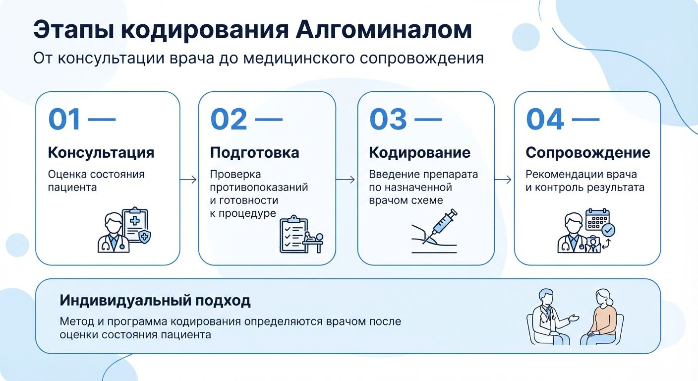 Кодирование препаратом «Алгоминал» в Кореизе инфографика